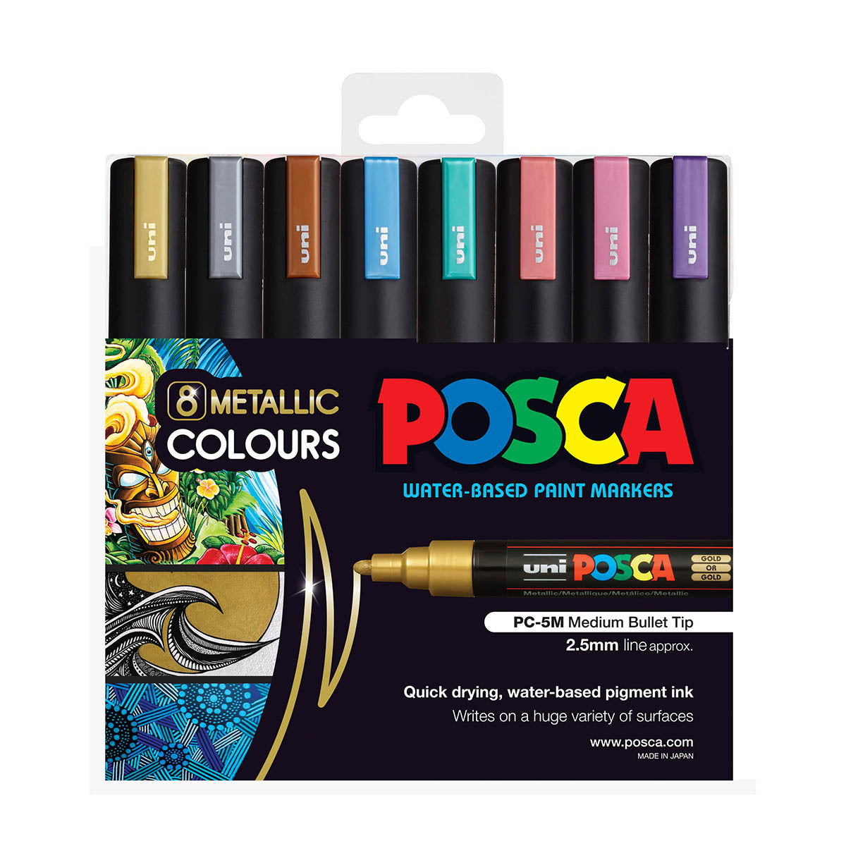 Uni Posca Marker 1.8-2.5mm Med Bullet 8 Pack Metallic PC-5M - Cafe Supply