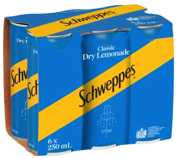 Schweppes Classic Dry Lemonade Cans 6 x 250ml - Cafe Supply