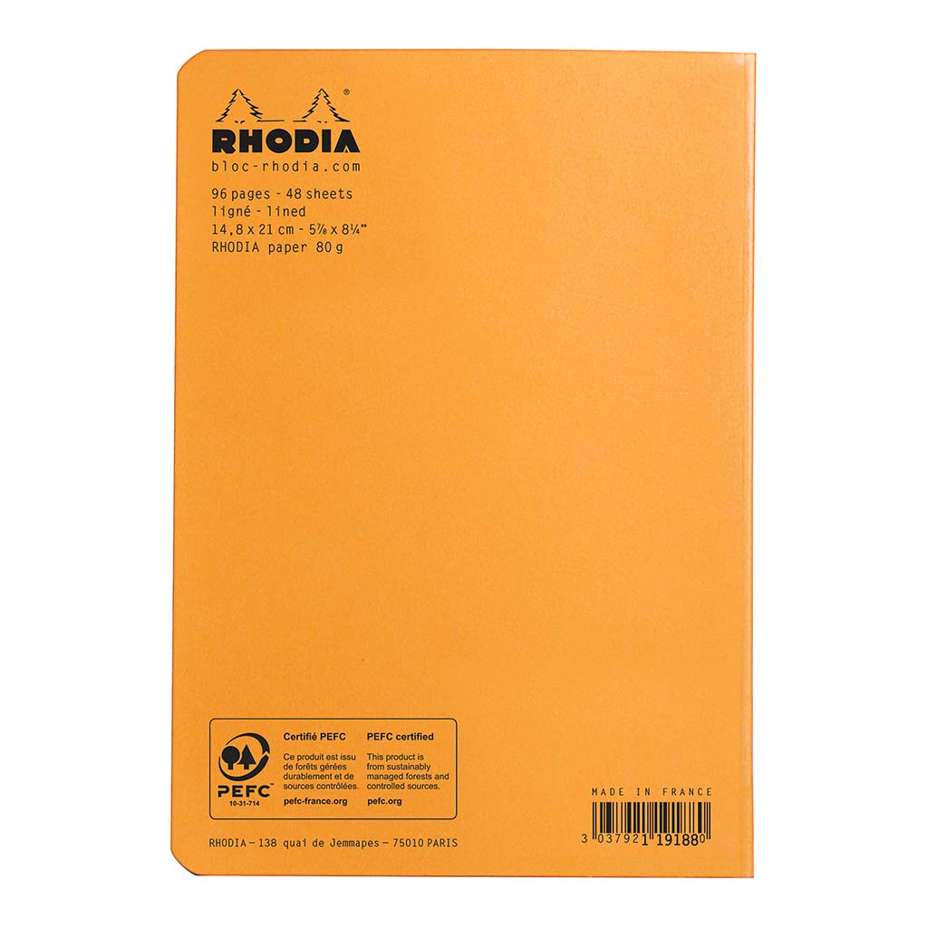 Rhodia Classic Notebook Stapled A5 Lined Orange - Cafe Supply