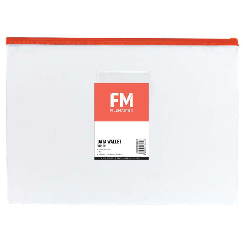 FM Data Wallet A4 Clear PVC With Zip Assorted - Cafe Supply