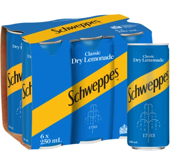 Schweppes Classic Dry Lemonade Cans 6 x 250ml - Cafe Supply