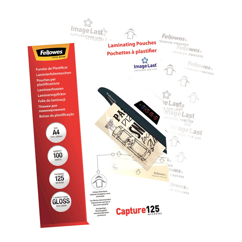 Fellowes Laminating Pouches A4 Gloss 125 Micron, Pack of 100 - Cafe Supply