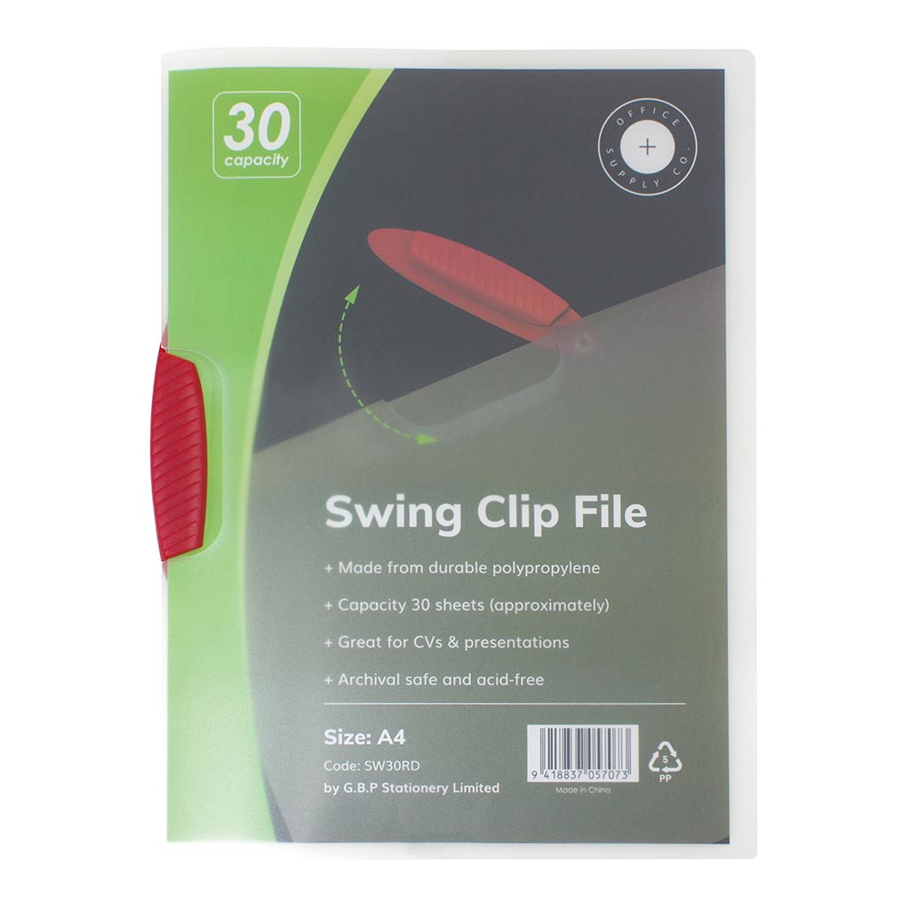 OSC Report Cover Swing Clip A4 Red - Cafe Supply
