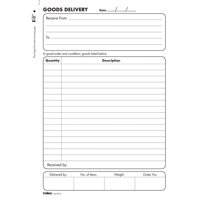 Collins Goods Delivery A5/50TL Triplicate No Carbon Required - Cafe Supply