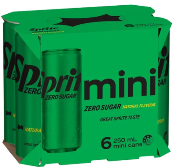 Sprite Zero Sugar Natural Flavour Soft Drink Cans 6 x 250ml - Cafe Supply