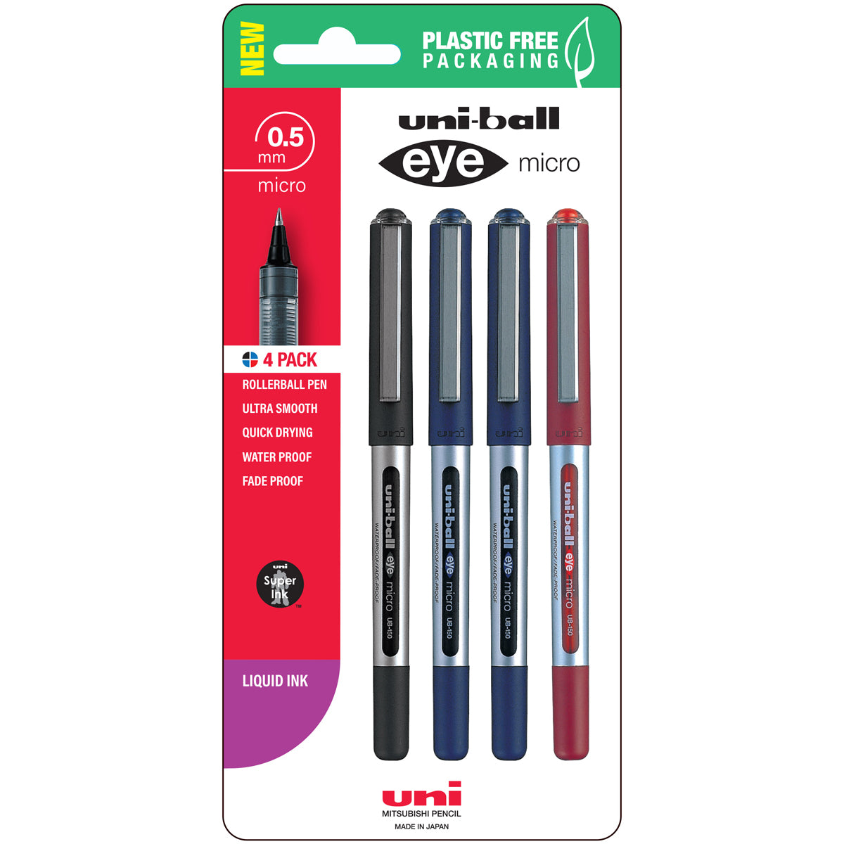 Uni Eye 0.5mm Micro Capped Assorted Hangsell Pk4 - Cafe Supply