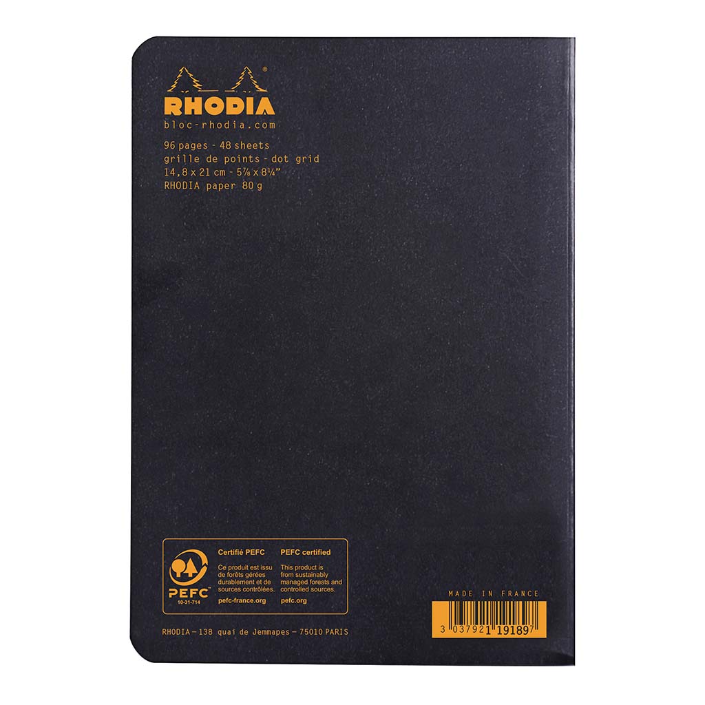 Rhodia Classic Notebook Stapled A5 Lined Black - Cafe Supply