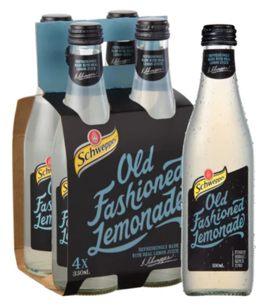 Schweppes Old Fashioned Lemonade Soft Drink Bottles 4 x 330ml - Cafe Supply