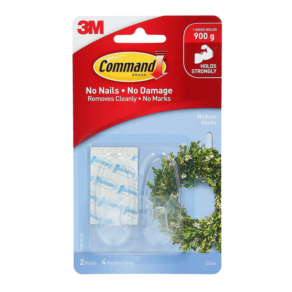 Command Hook 17091CLR Medium Clear, Pack of 2 - Cafe Supply