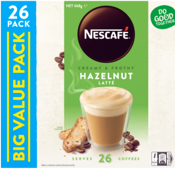 Nescafe Hazelnut Latte Coffee Sachets Value Pack 26pk - Cafe Supply
