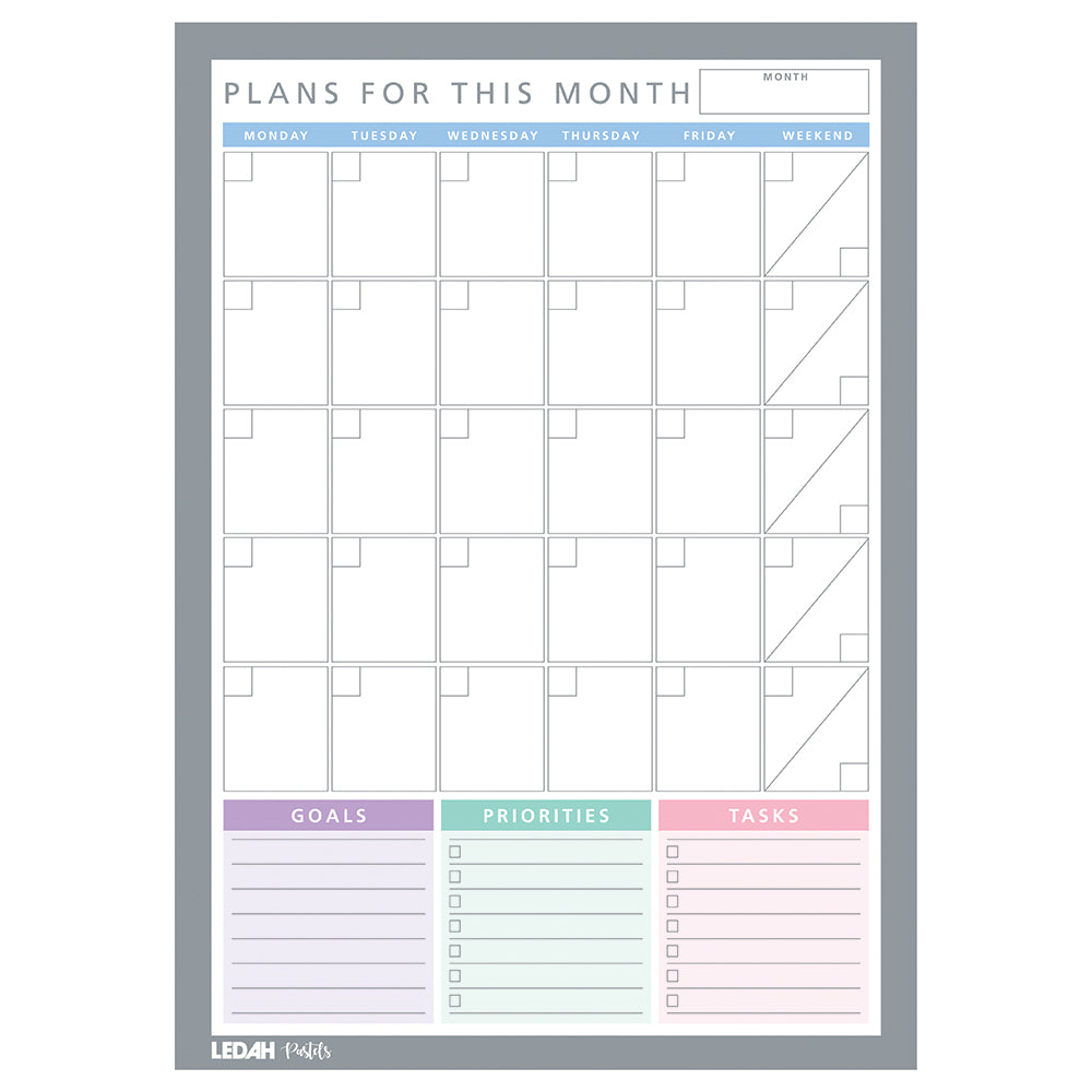 Ledah Pastels Monthly Desk Planner A4 20 Sheets - Cafe Supply