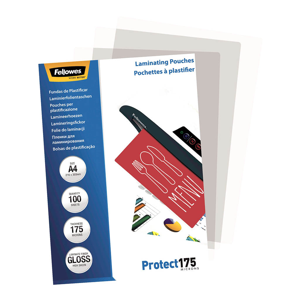 Fellowes Laminating Pouches A4 Gloss 175 Micron, Pack of 100 - Cafe Supply