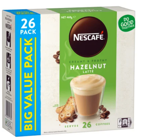 Nescafe Hazelnut Latte Coffee Sachets Value Pack 26pk - Cafe Supply