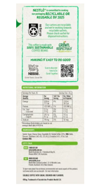 Nescafe Hazelnut Latte Coffee Sachets Value Pack 26pk - Cafe Supply