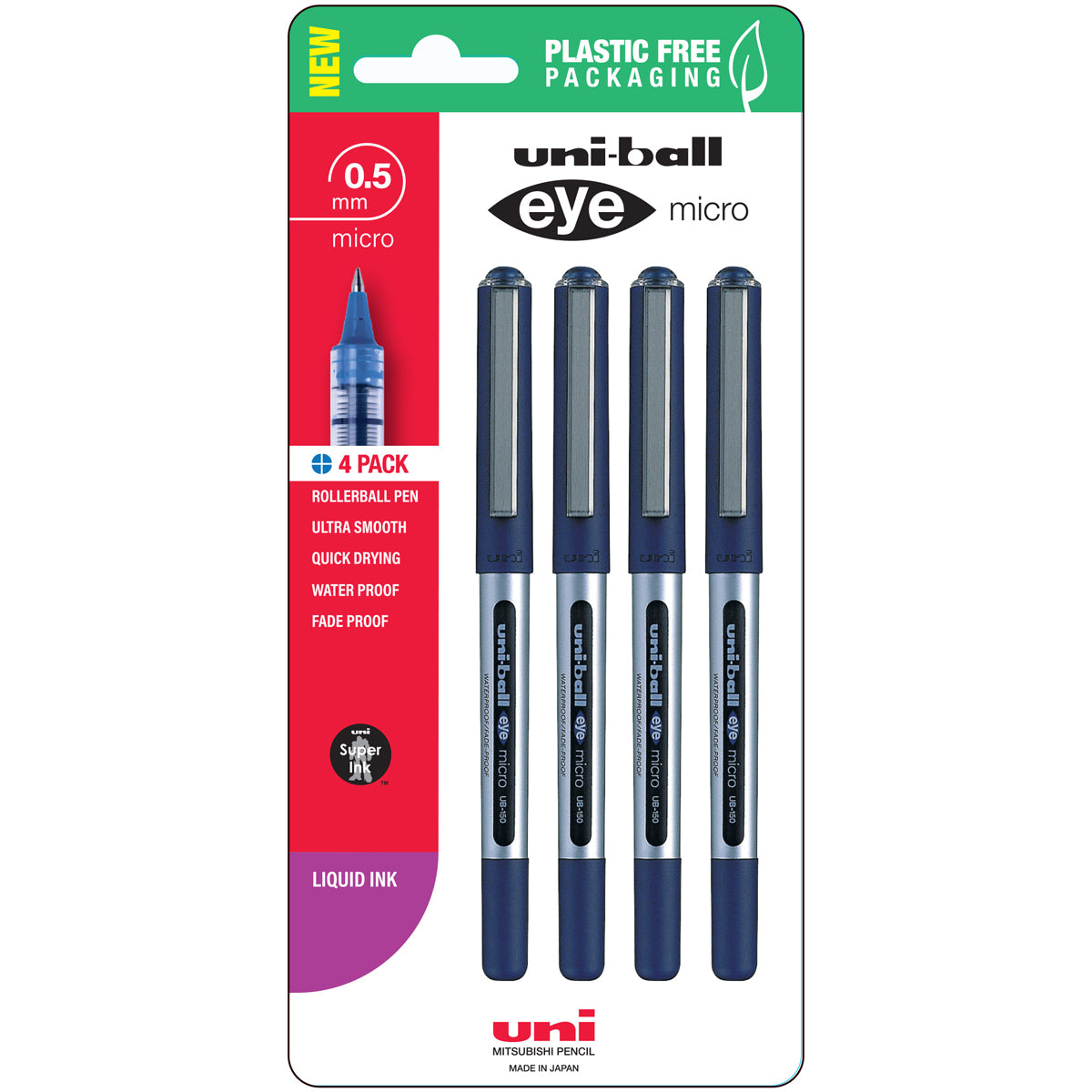 Uni Eye 0.5mm Micro Capped Blue Hangsell Pk4 - Cafe Supply