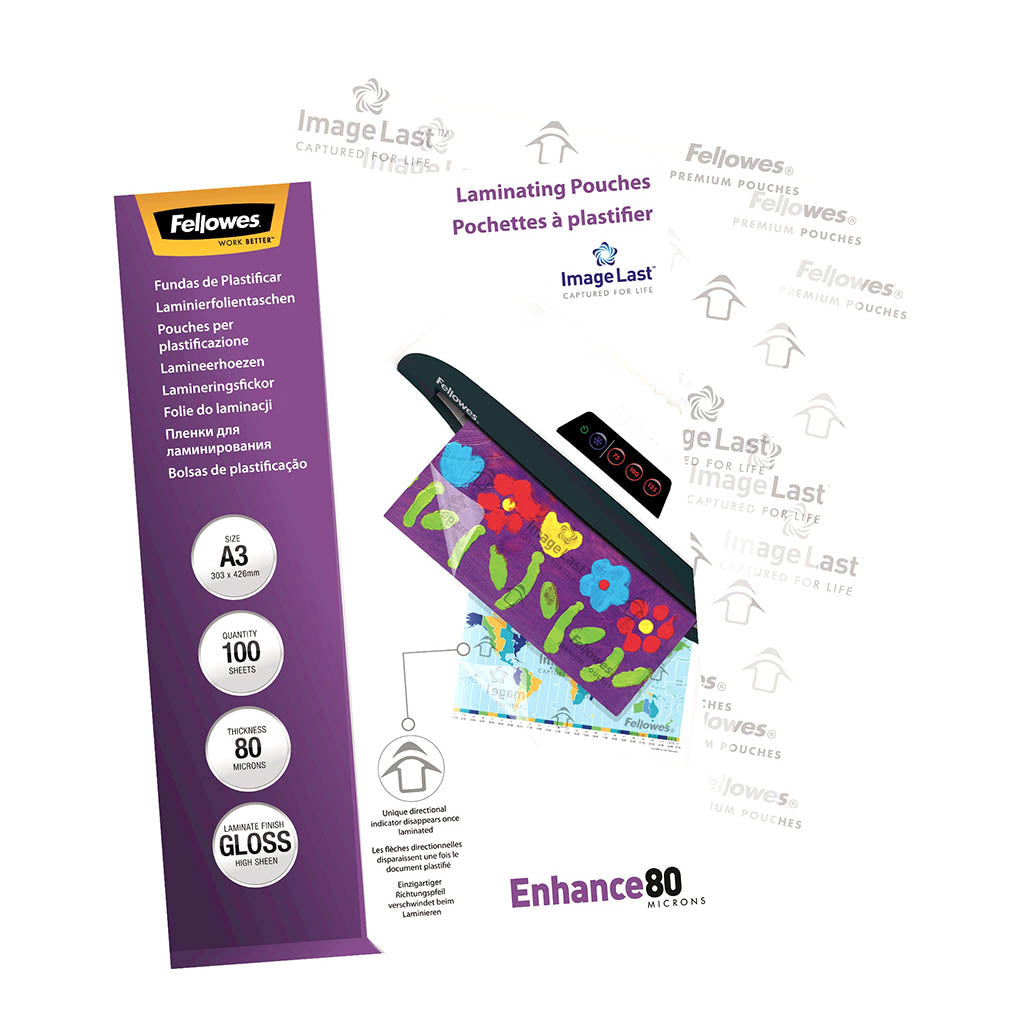 Fellowes Laminating Pouches A3 Gloss 80 Micron, Pack of 100 - Cafe Supply