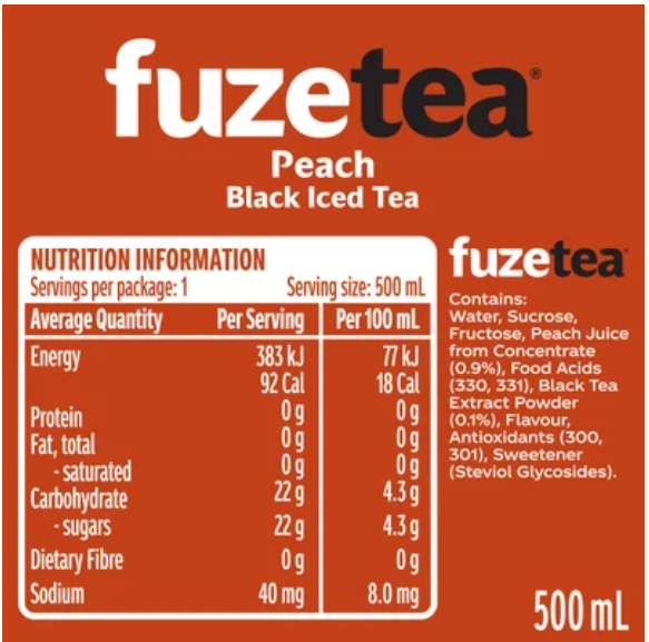 Fuze Peach Black Iced Tea 500ml - Cafe Supply