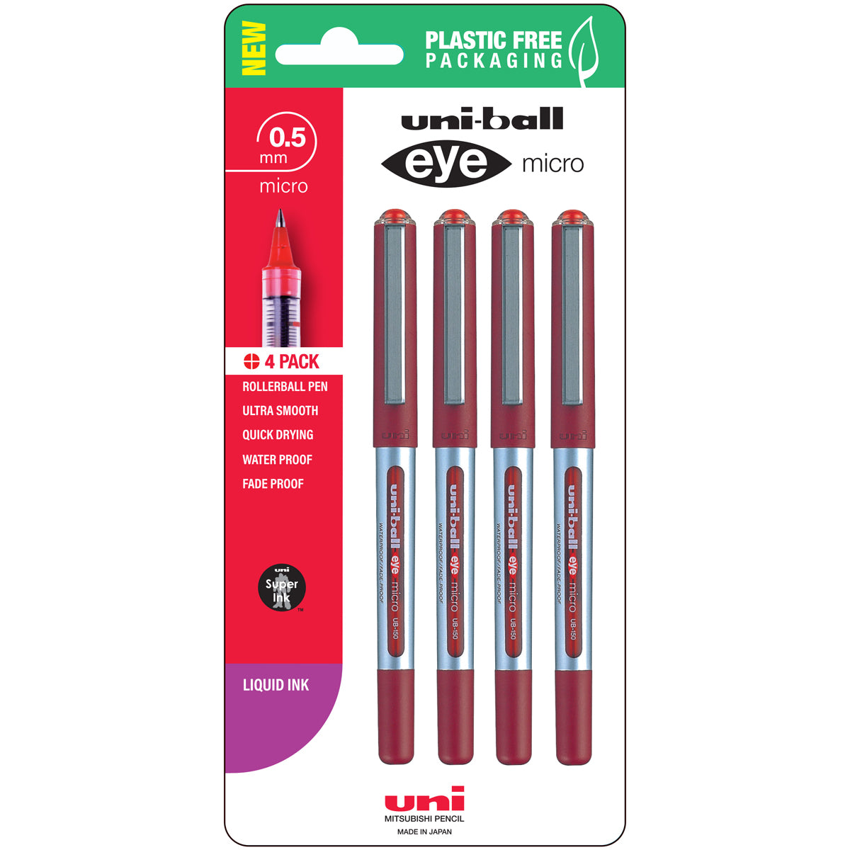 Uni Eye 0.5mm Micro Capped Red Hangsell Pk4 - Cafe Supply