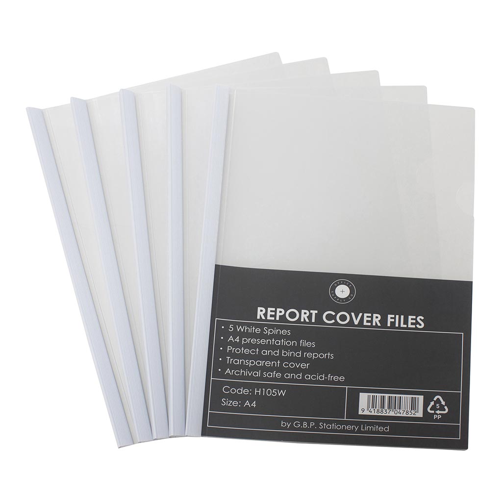 OSC Report Cover Clear A4 White Spine, Pack of 5 - Cafe Supply