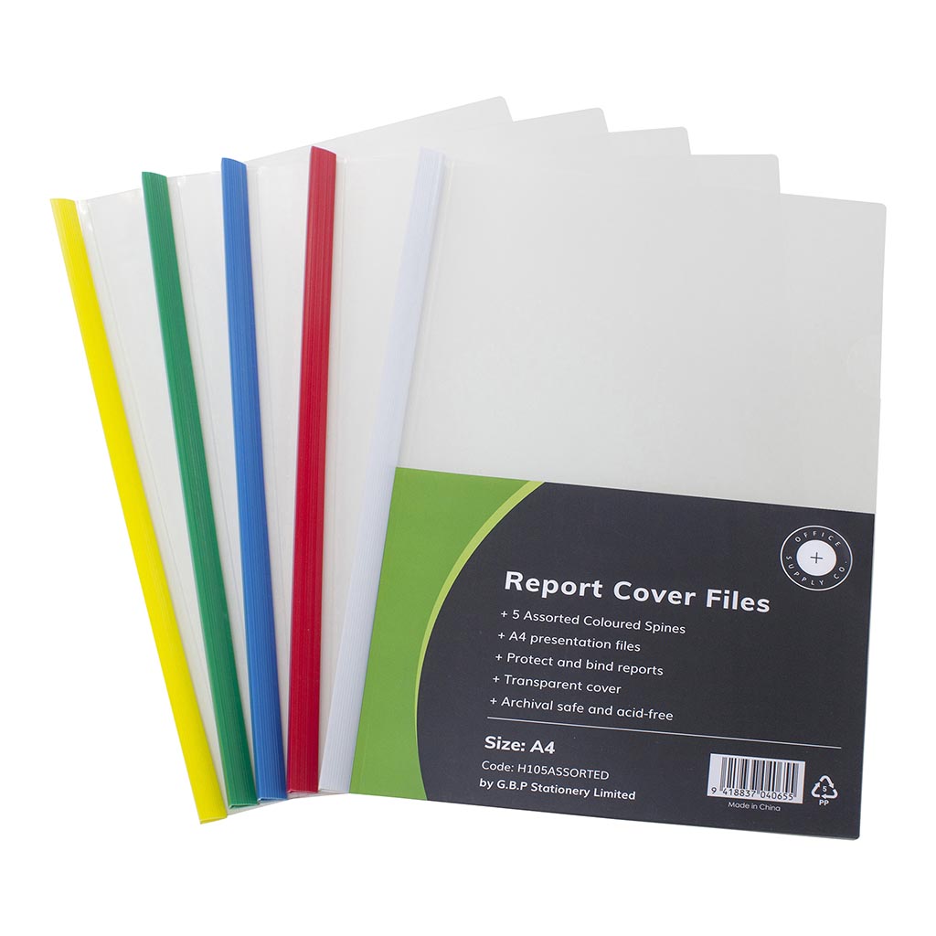 OSC Report Cover Clear A4 Assorted Spine, Pack of 5 - Cafe Supply