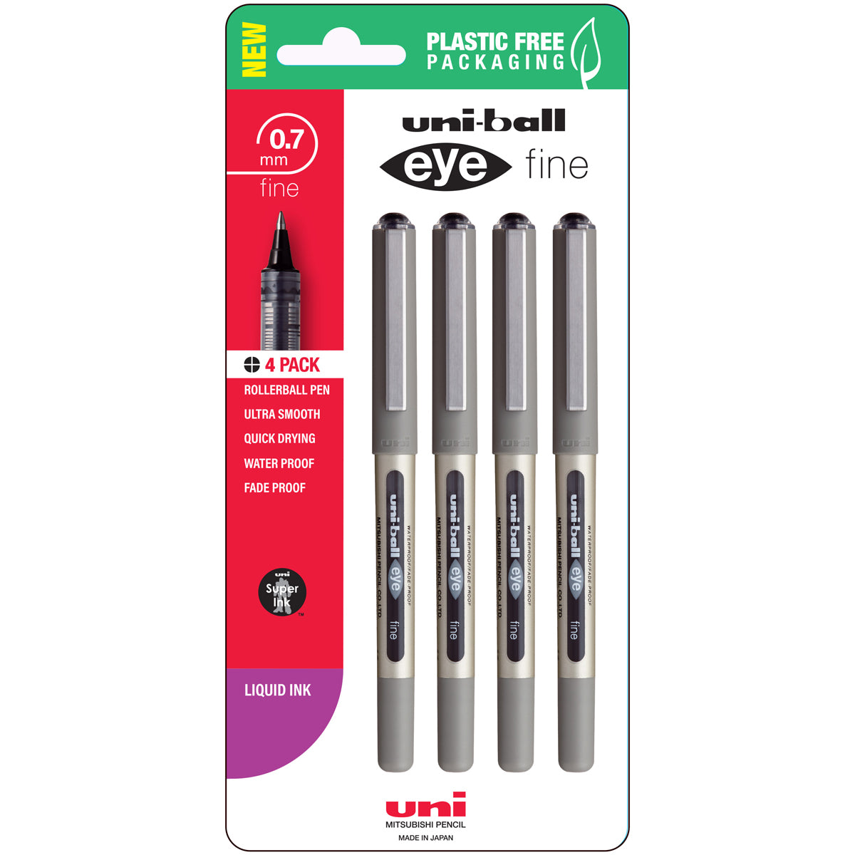 Uni Eye 0.7mm Fine Capped Black Hangsell Pk4 - Cafe Supply