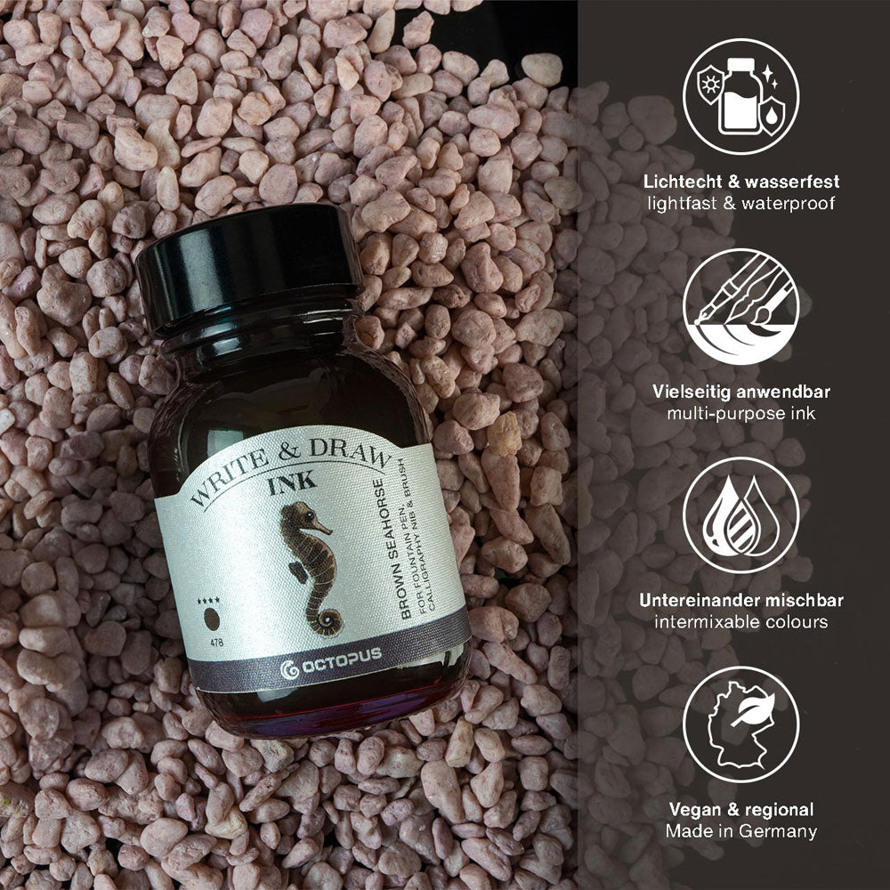 Octopus Fluids Write and Draw Ink 478 Brown Seahorse 50ml - Cafe Supply