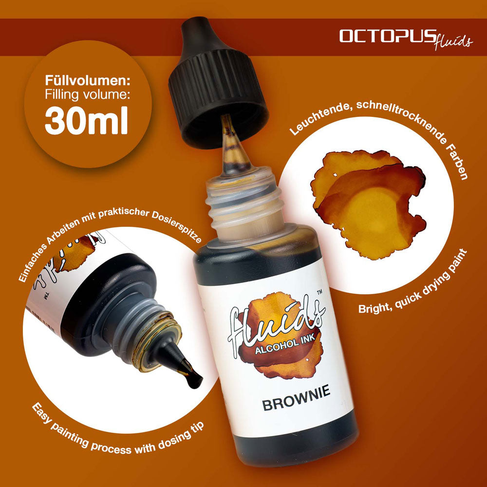 Octopus Fluids Alcohol Ink Brownie Brown 30ml - Cafe Supply
