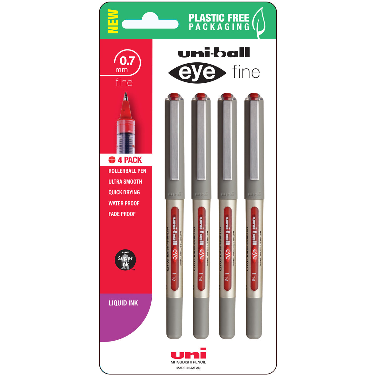 Uni Eye 0.7mm Fine Capped Red Hangsell Pk4 - Cafe Supply