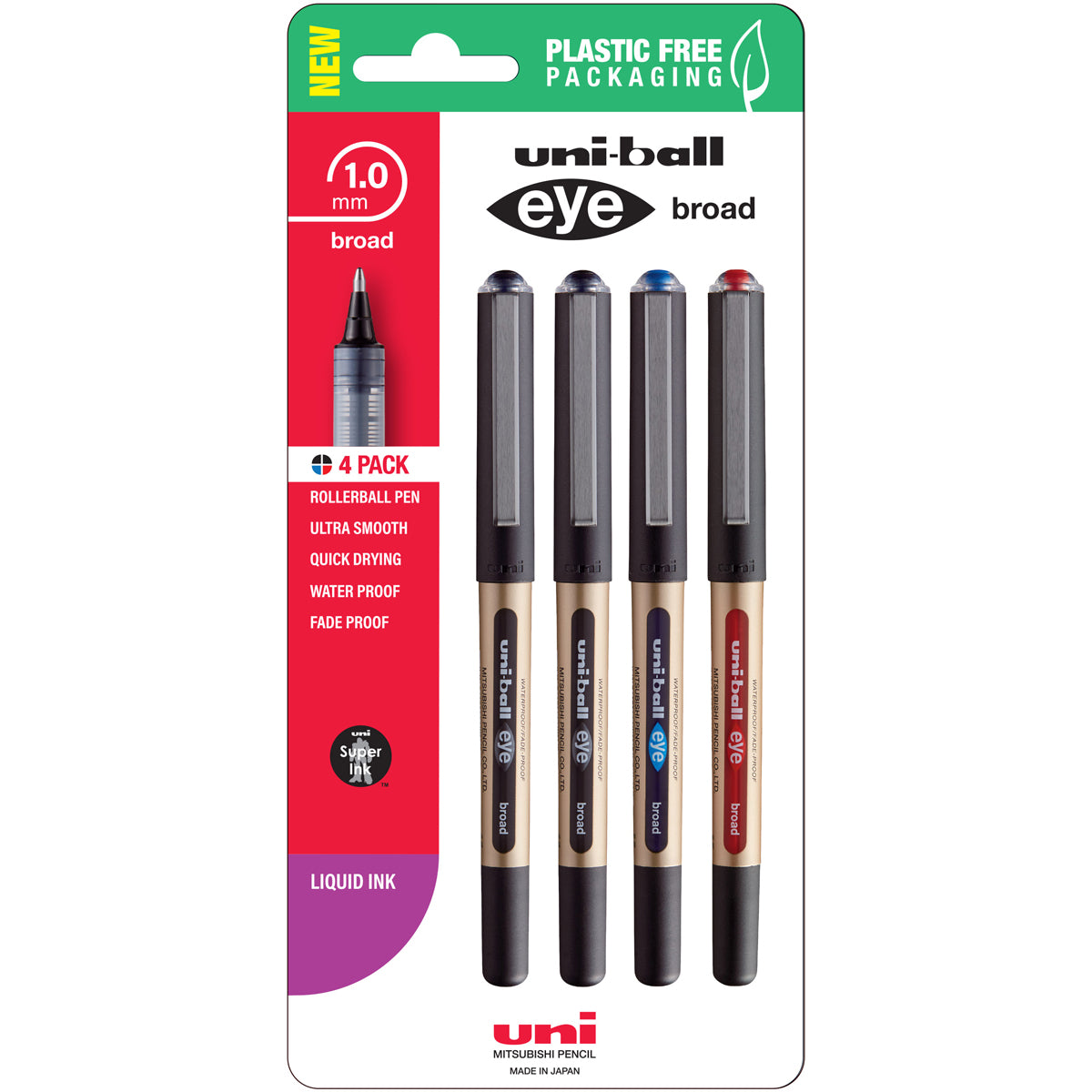 Uni Eye 1.0mm Broad Capped Assorted Hangsell Pk4 - Cafe Supply