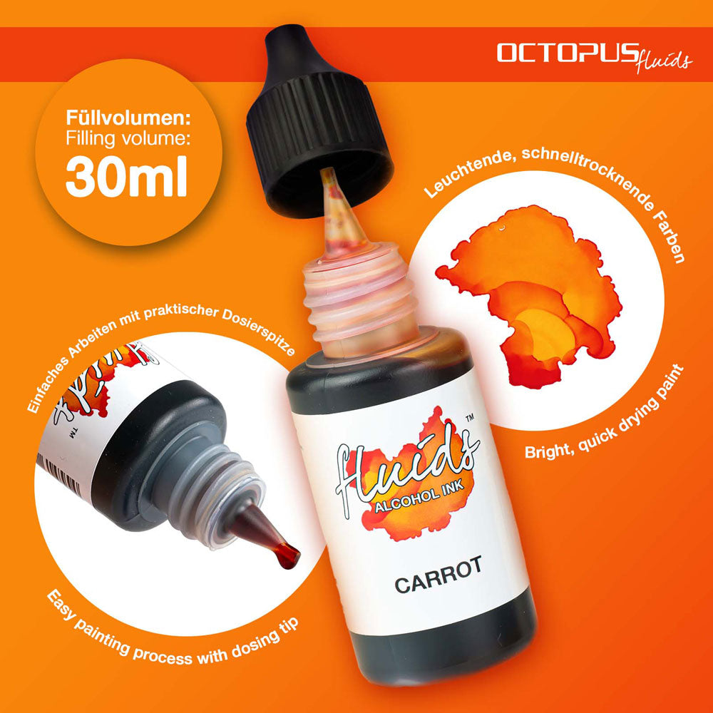 Octopus Fluids Alcohol Ink Carrot Orange 30ml - Cafe Supply
