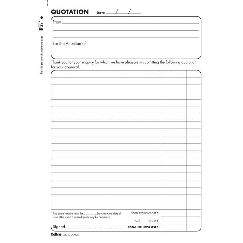 Collins Quotation A5/50DL Duplicate No Carbon Required - Cafe Supply