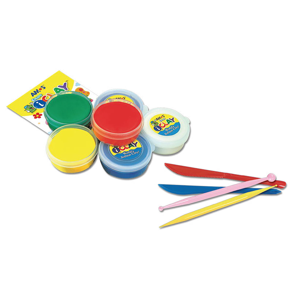 Amos i-Clay Modelling Clay Kit 18g x 6 pieces with Modelling Tools - Cafe Supply