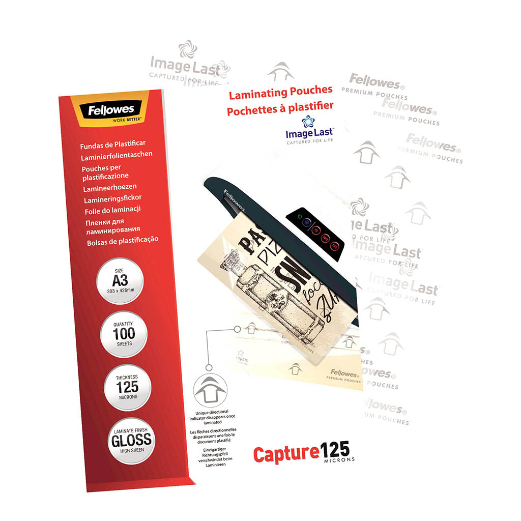 Fellowes Laminating Pouches A3 Gloss 125 Micron, Pack of 100 - Cafe Supply