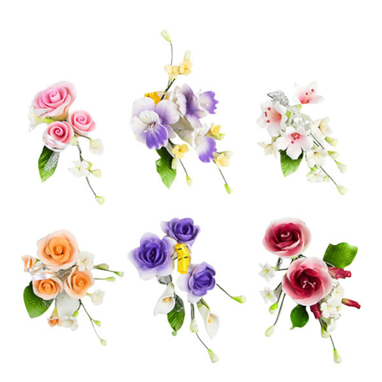 Assorted Icing Flower sprays, approx 100mm (Box of 6) - Cafe Supply
