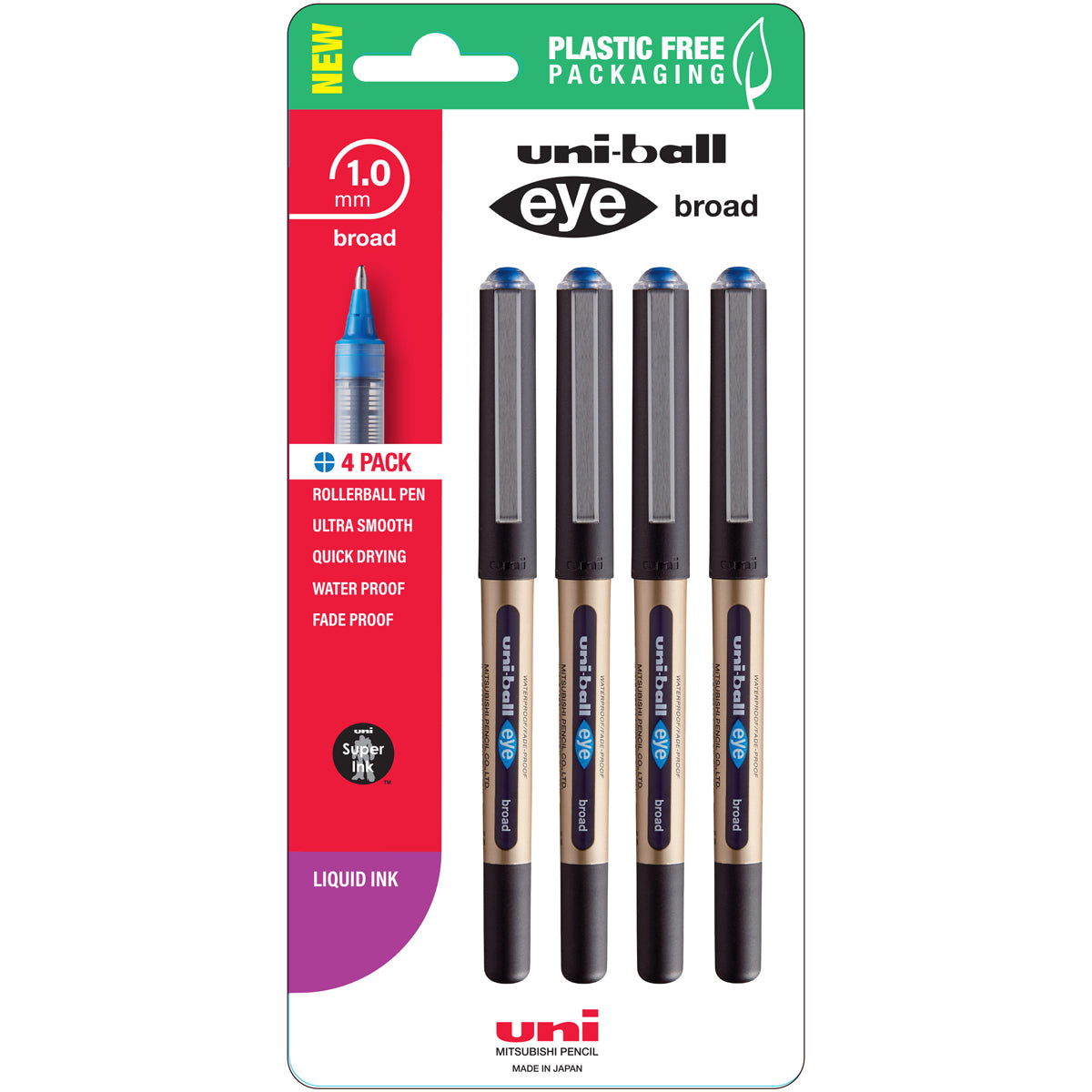 Uni Eye 1.0mm Broad Capped Blue Hangsell Pk4 - Cafe Supply