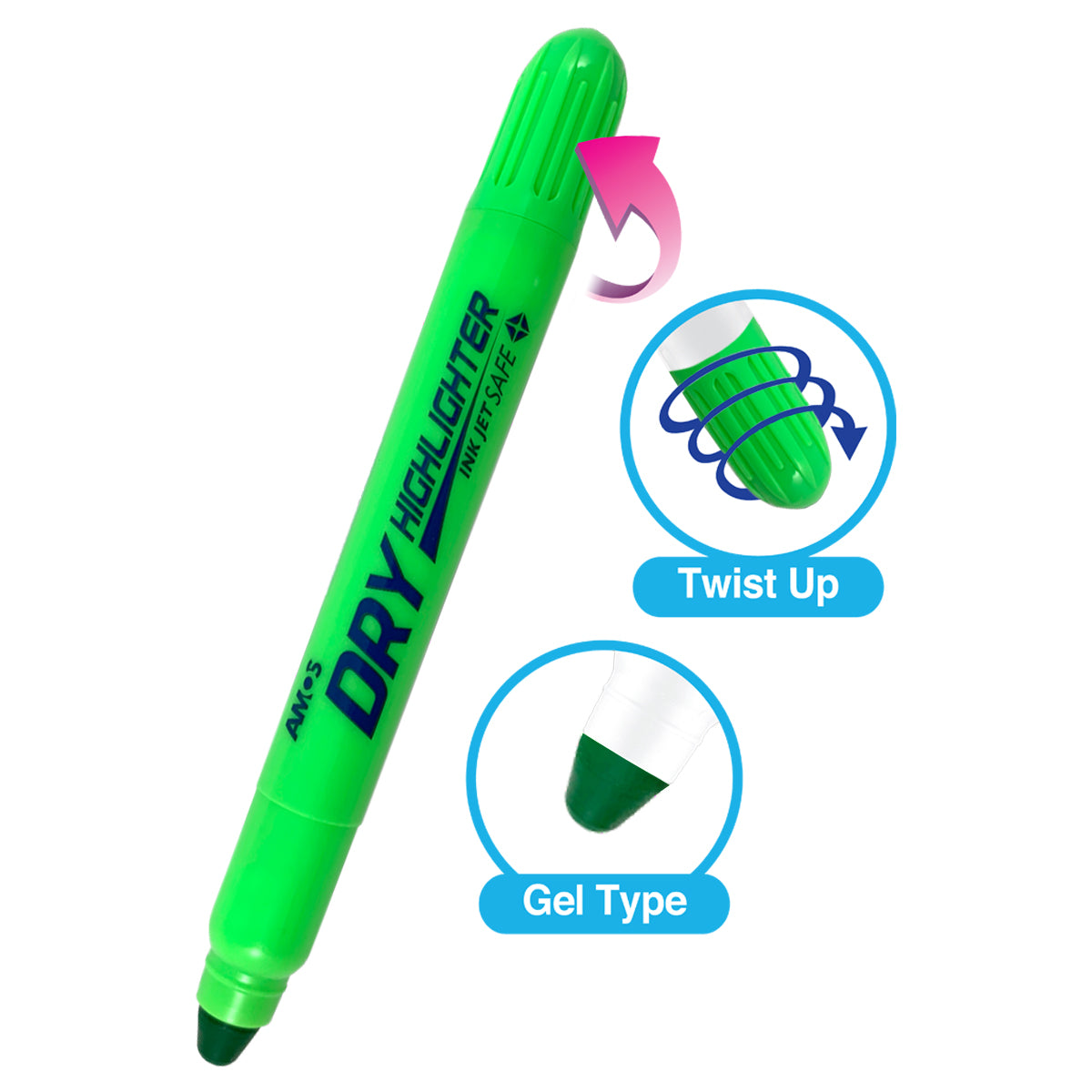 Amos Dry Highlighter Fluoro Green - Cafe Supply