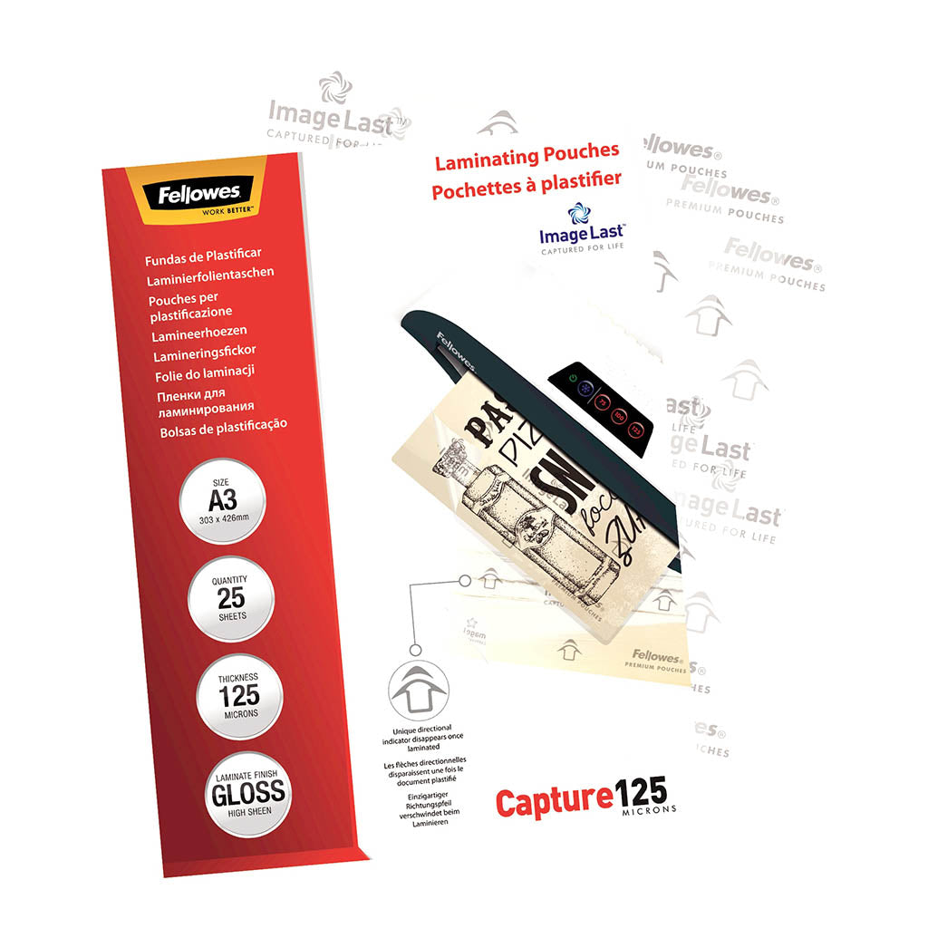 Fellowes Laminating Pouches A3 Gloss 125 Micron, Pack of 25 - Cafe Supply