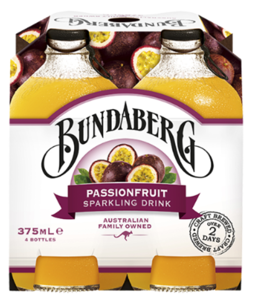 Bundaberg Passionfruit Sparkling Drink 4 x 375ml - Cafe Supply