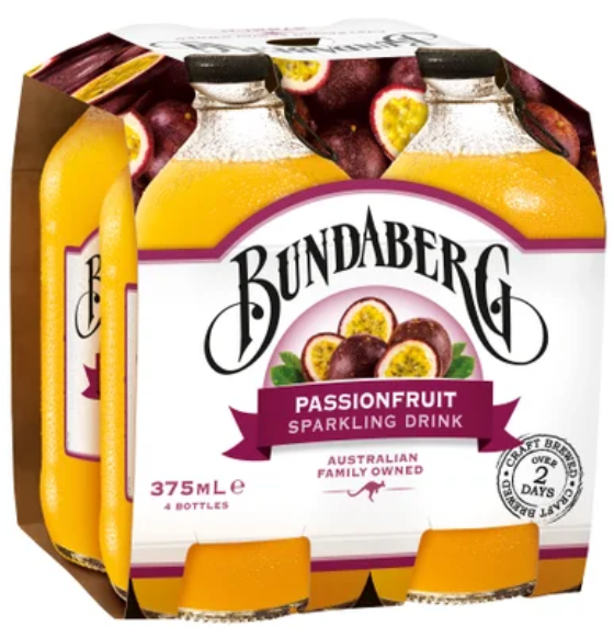 Bundaberg Passionfruit Sparkling Drink 4 x 375ml - Cafe Supply