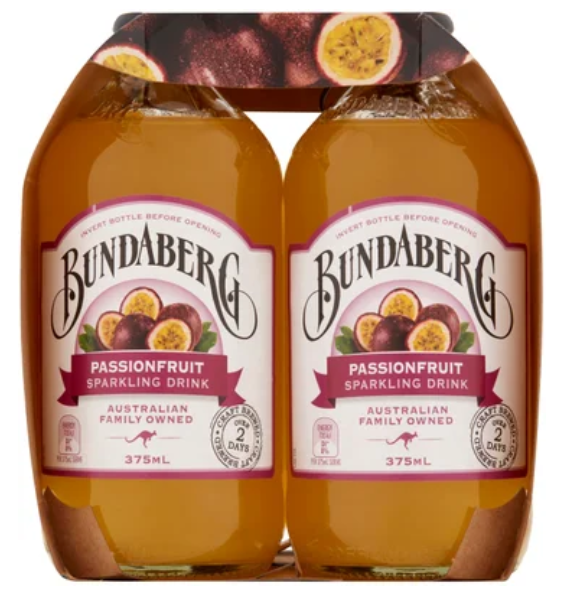 Bundaberg Passionfruit Sparkling Drink 4 x 375ml - Cafe Supply