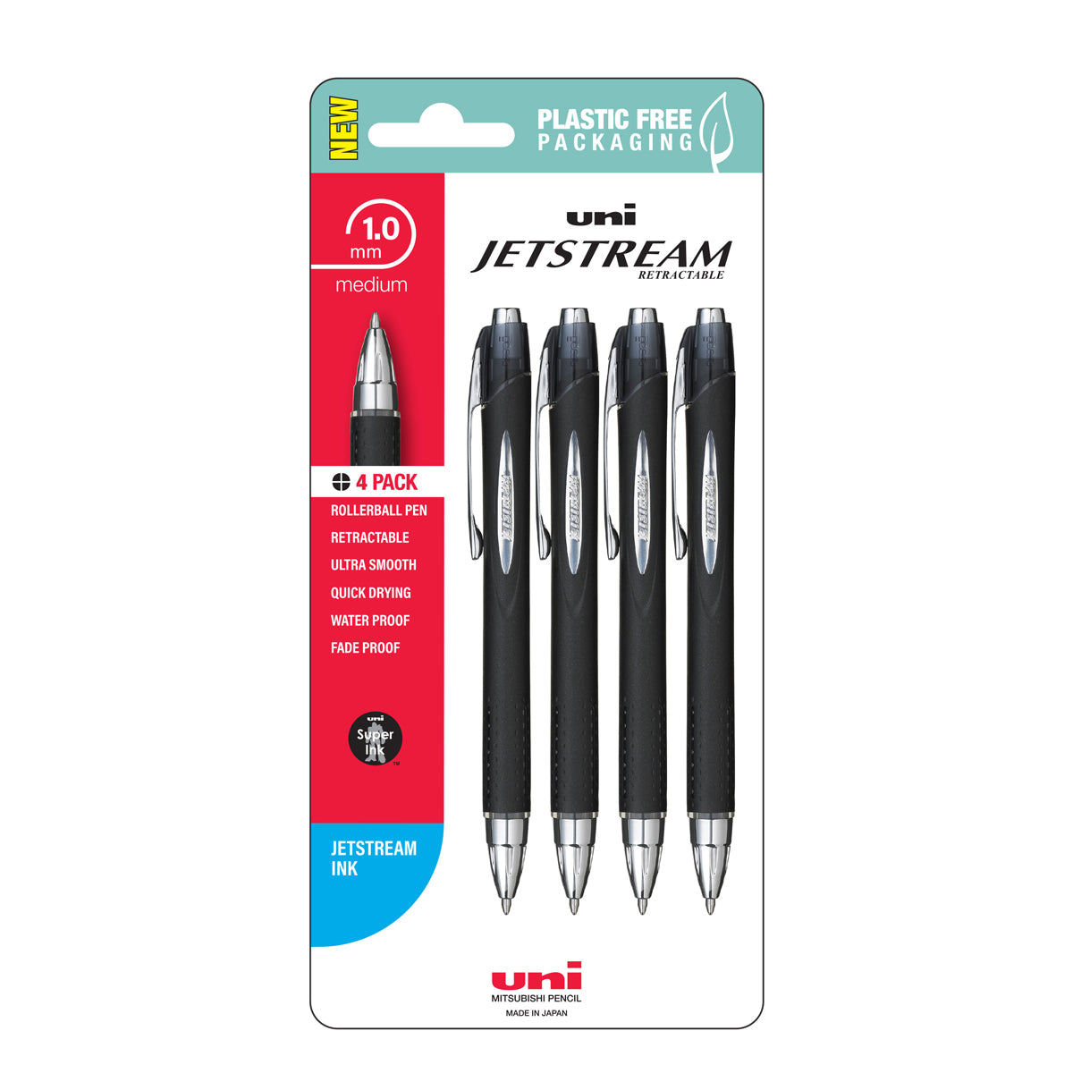Uni Jetstream 1.0mm Medium Retractable Black Hangsell Pk4 - Cafe Supply