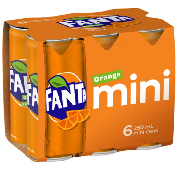 Fanta Orange Soft Drink Mini Cans 6 x 250ml - Cafe Supply