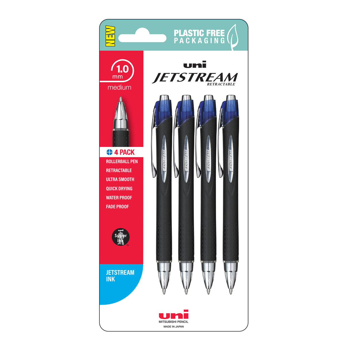 Uni Jetstream 1.0mm Medium Retractable Blue Hangsell Pk4 - Cafe Supply
