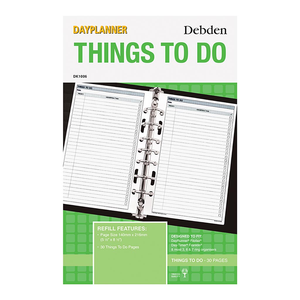 Debden Desk Dayplanner Refill Things to Do - Cafe Supply