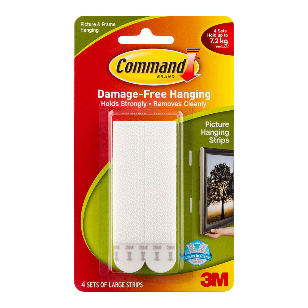 Command Picture Hanging Strips 17206 Large White, Pack of 4 Sets - Cafe Supply