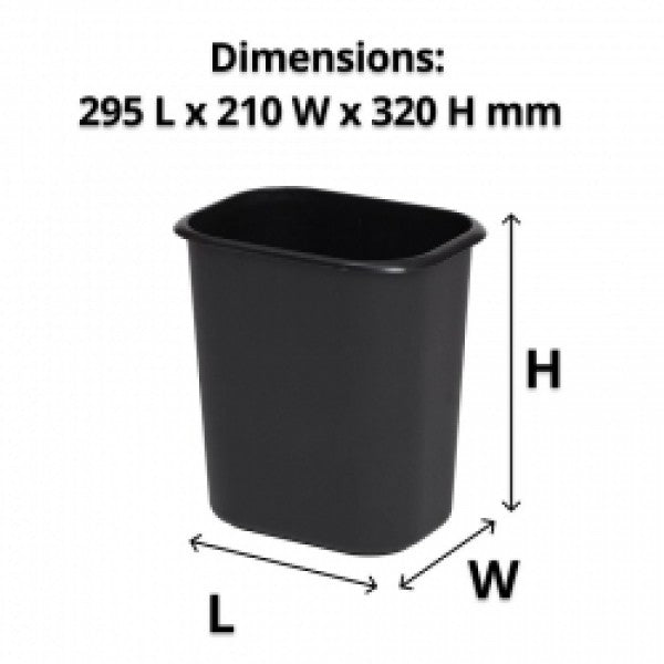 14L Rectangle Black Plastic Waste Bin - Cafe Supply
