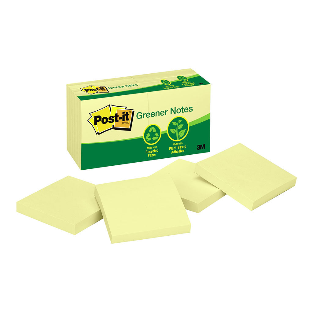Post-it Greener Notes 654-RP 76x76mm Yellow, Pack of 12 - Cafe Supply