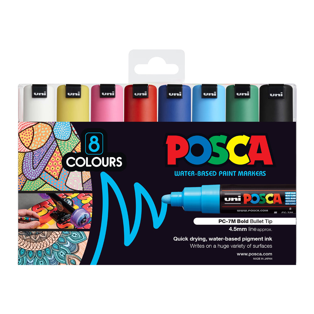 Uni Posca Marker 4.5-5.5mm Bold Bullet 8 Pack Asstd PC-7M - Cafe Supply