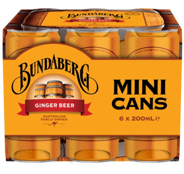 Bundaberg Ginger Beer Mini Cans 6 x 200ml - Cafe Supply