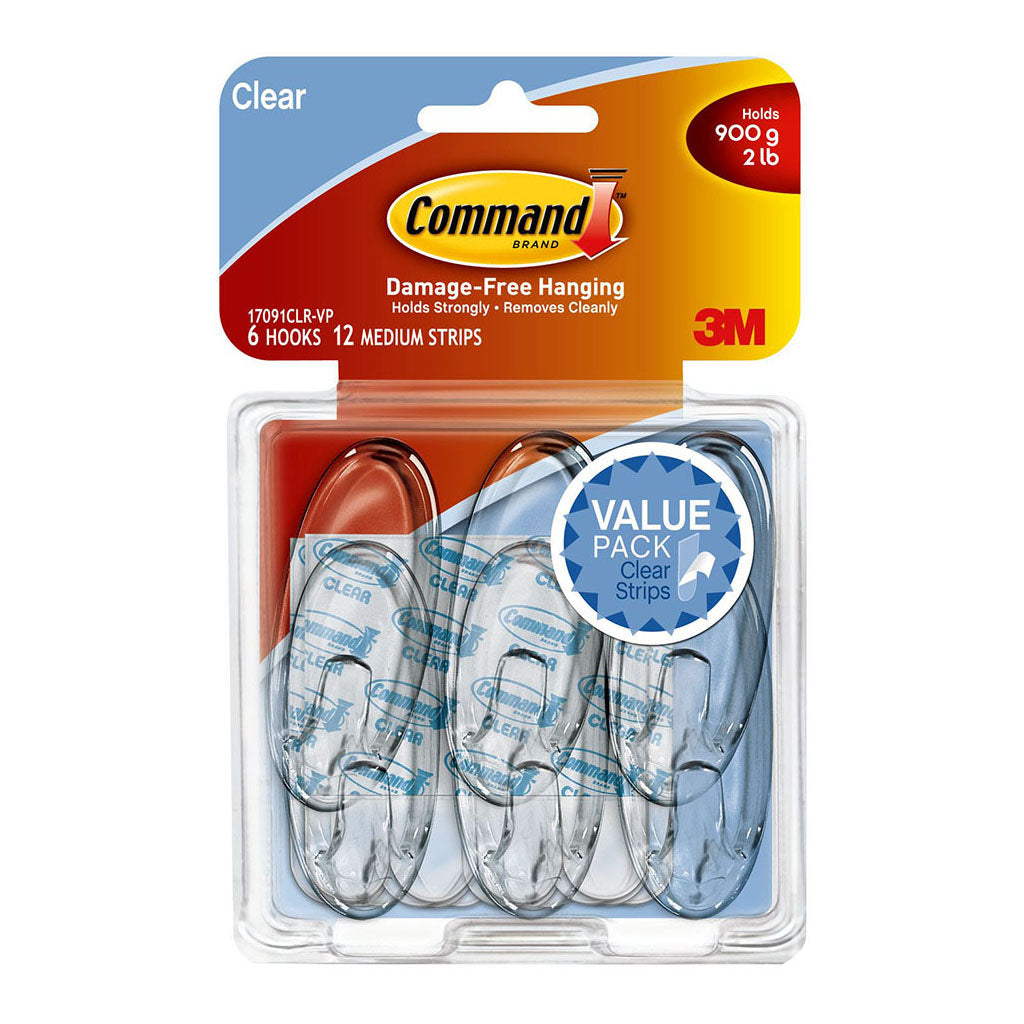 Command Hook 17091CLR-VP-6 Medium Clear Value, Pack of 6 - Cafe Supply